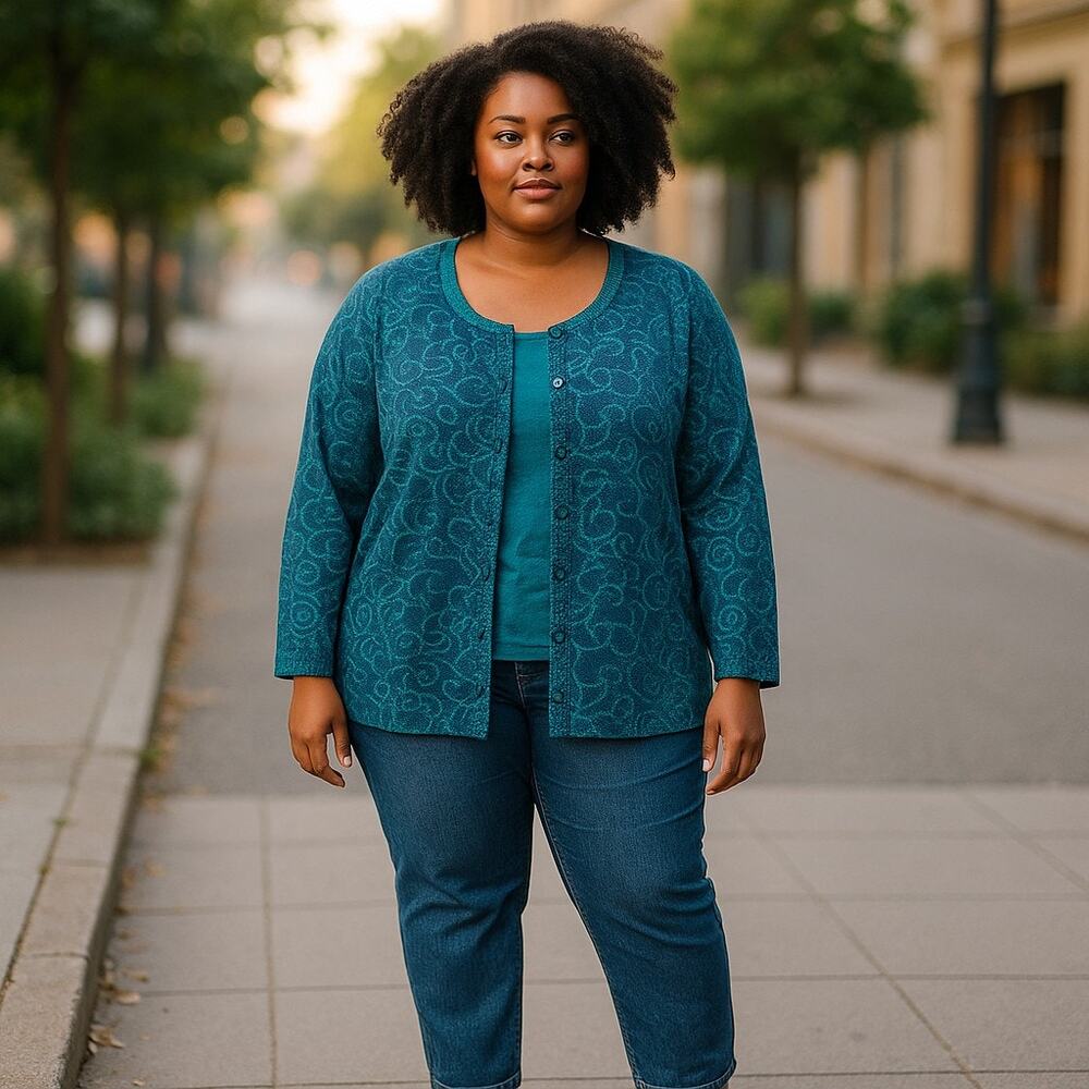 Catherine's Women's Plus Size Navy Blue Turquoise Button Sweater 2X NEW Cardigan